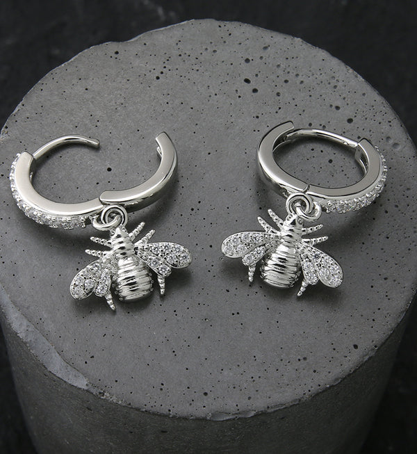 Bee CZ Stainless Steel Hoop Earrings