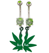"Best Buds" Cannabis Green CZ Belly Button Rings