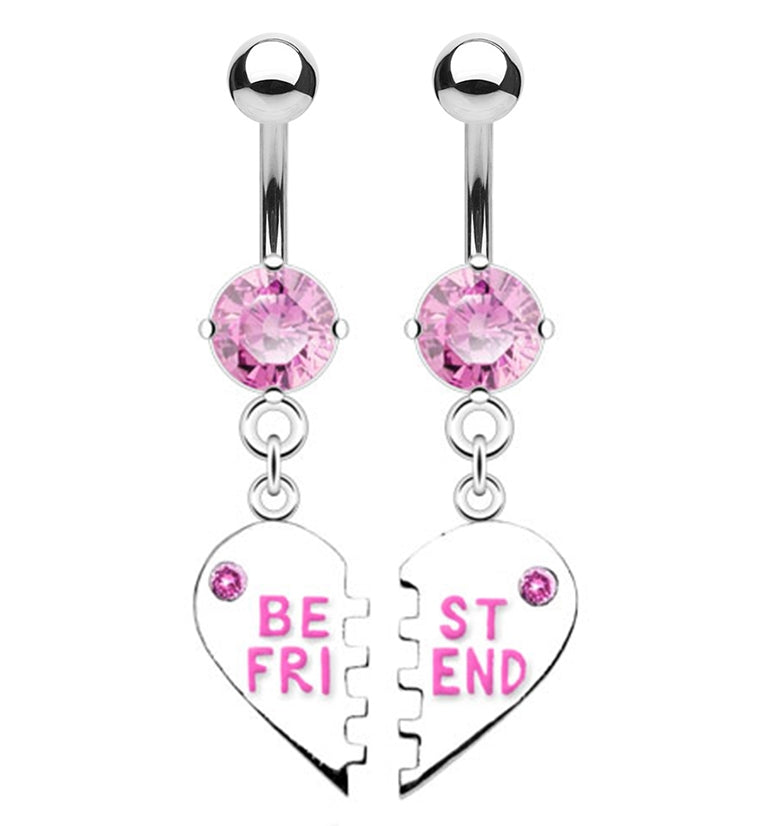 Heart Best Friends Pink CZ Belly Button Rings