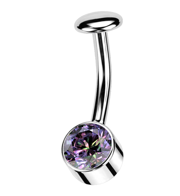 Bezel Black Aurora CZ Titanium Threadless Floating Belly Button Ring
