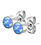 Bezel Blue Opalite Stainless Steel Earrings