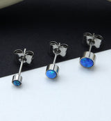 Bezel Blue Opalite Stainless Steel Earrings