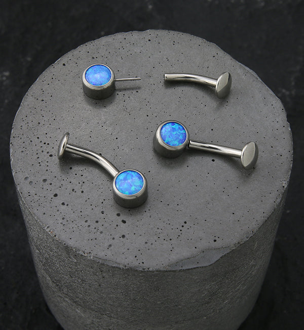 Bezel Blue Opalite Titanium Threadless Floating Belly Button Ring