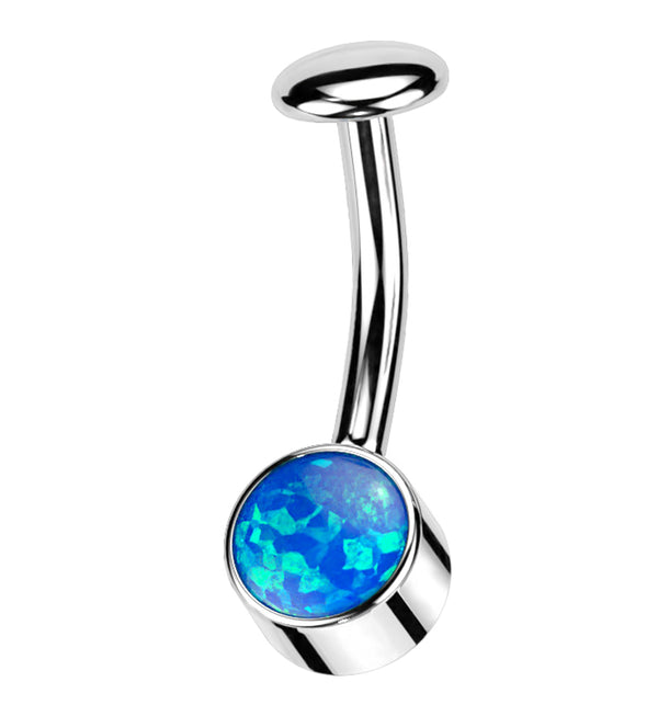 Bezel Blue Opalite Titanium Threadless Floating Belly Button Ring