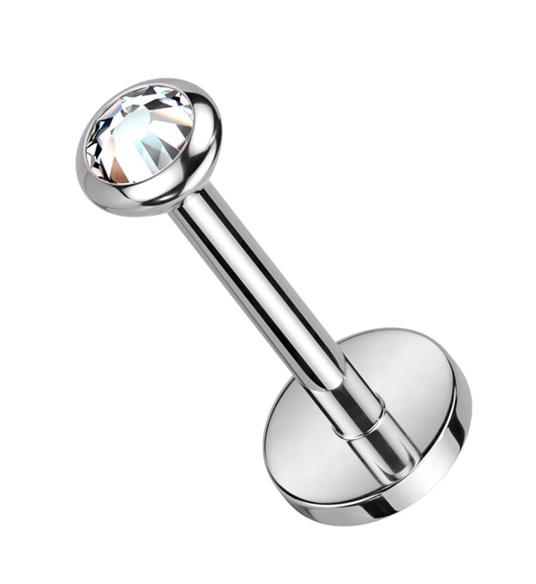 Bezel Clear CZ Titanium Threadless Labret