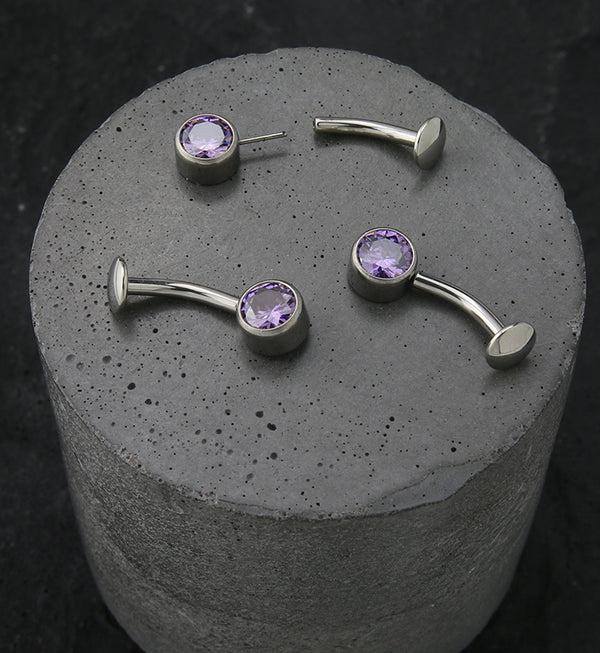 Bezel Light Purple CZ Titanium Threadless Floating Belly Button Ring