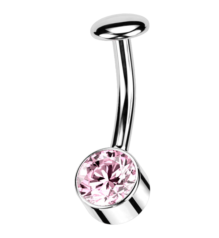 Bezel Pink CZ Titanium Threadless Floating Belly Button Ring