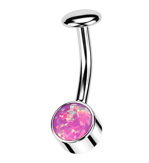 Bezel Pink Opalite Titanium Threadless Floating Belly Button Ring