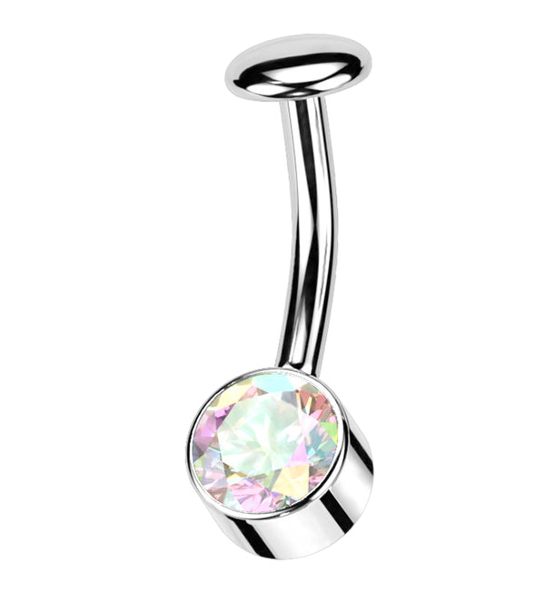 Bezel Rainbow Aurora CZ Titanium Threadless Floating Belly Button Ring