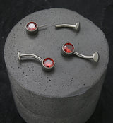 Bezel Red CZ Titanium Threadless Floating Belly Button Ring