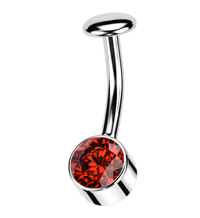 Bezel Red CZ Titanium Threadless Floating Belly Button Ring