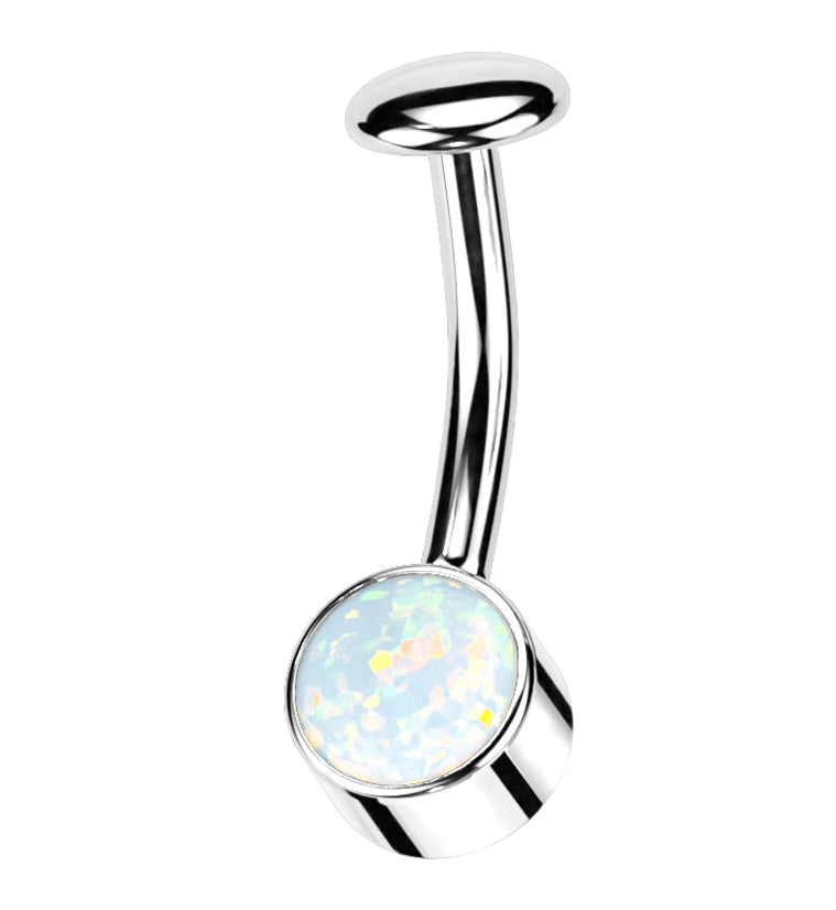 Bezel White Opalite Titanium Threadless Floating Belly Button Ring