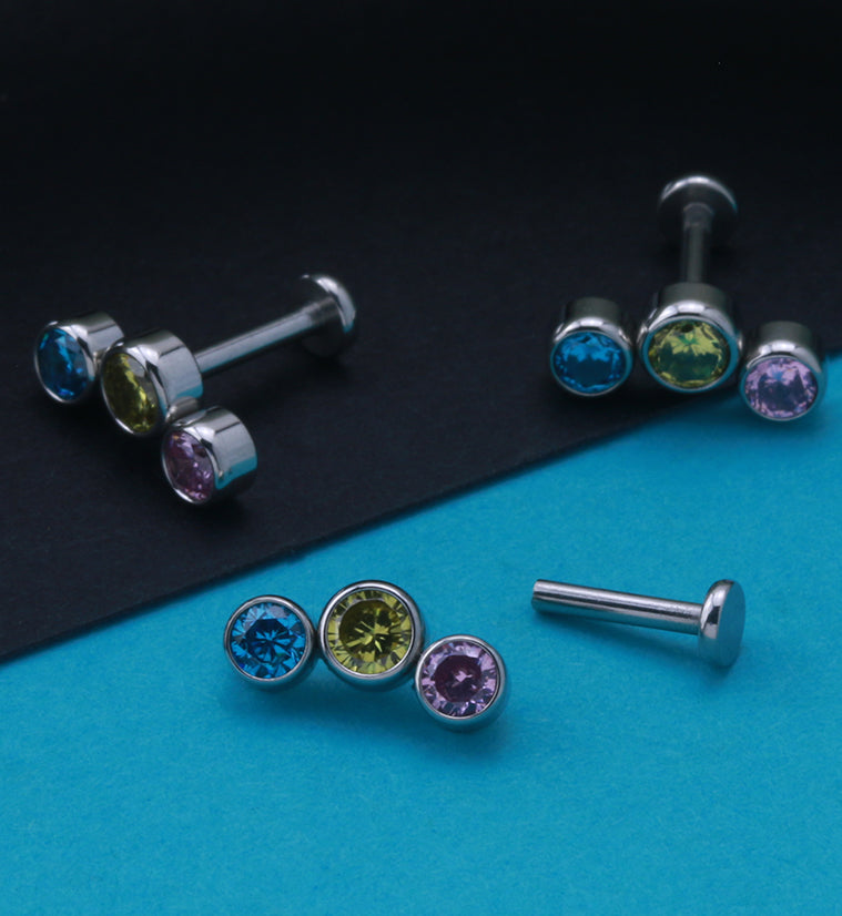 Pride CZ Gem Labret Post Version 2