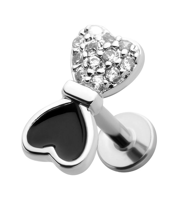 Black And White Bow CZ Stainless Steel Threadless Labret