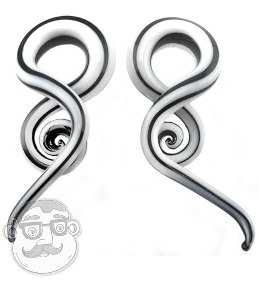 Black & White Glass Squid Spiral Plugs