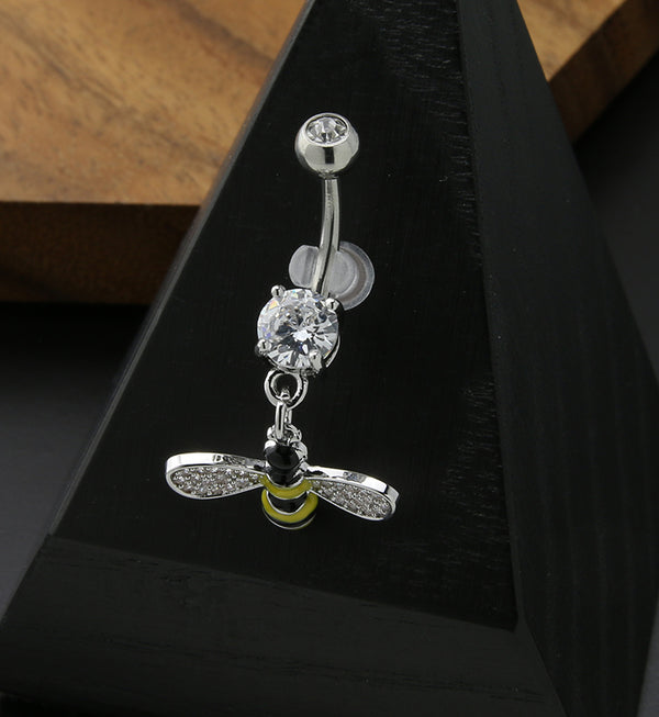 Black And Yellow Bee Clear CZ Stainless Steel Belly Button Ring