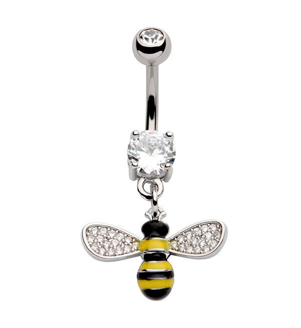 Black And Yellow Bee Clear CZ Stainless Steel Belly Button Ring