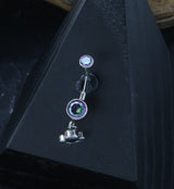 Black Aurora CZ Dangle Charm Internally Threaded Titanium Belly Button Ring