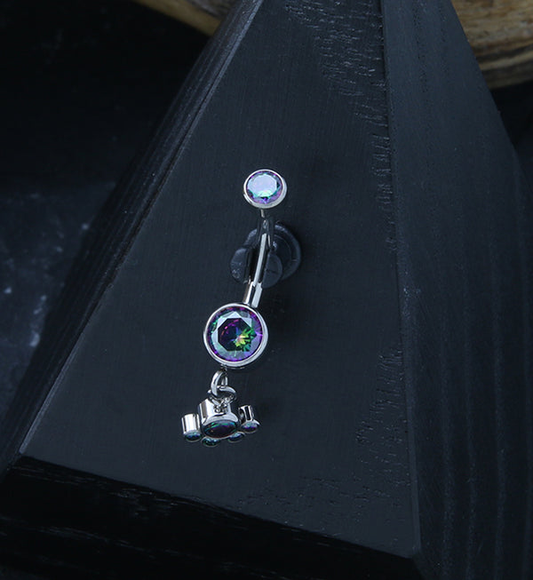 Black Aurora CZ Dangle Charm Internally Threaded Titanium Belly Button Ring