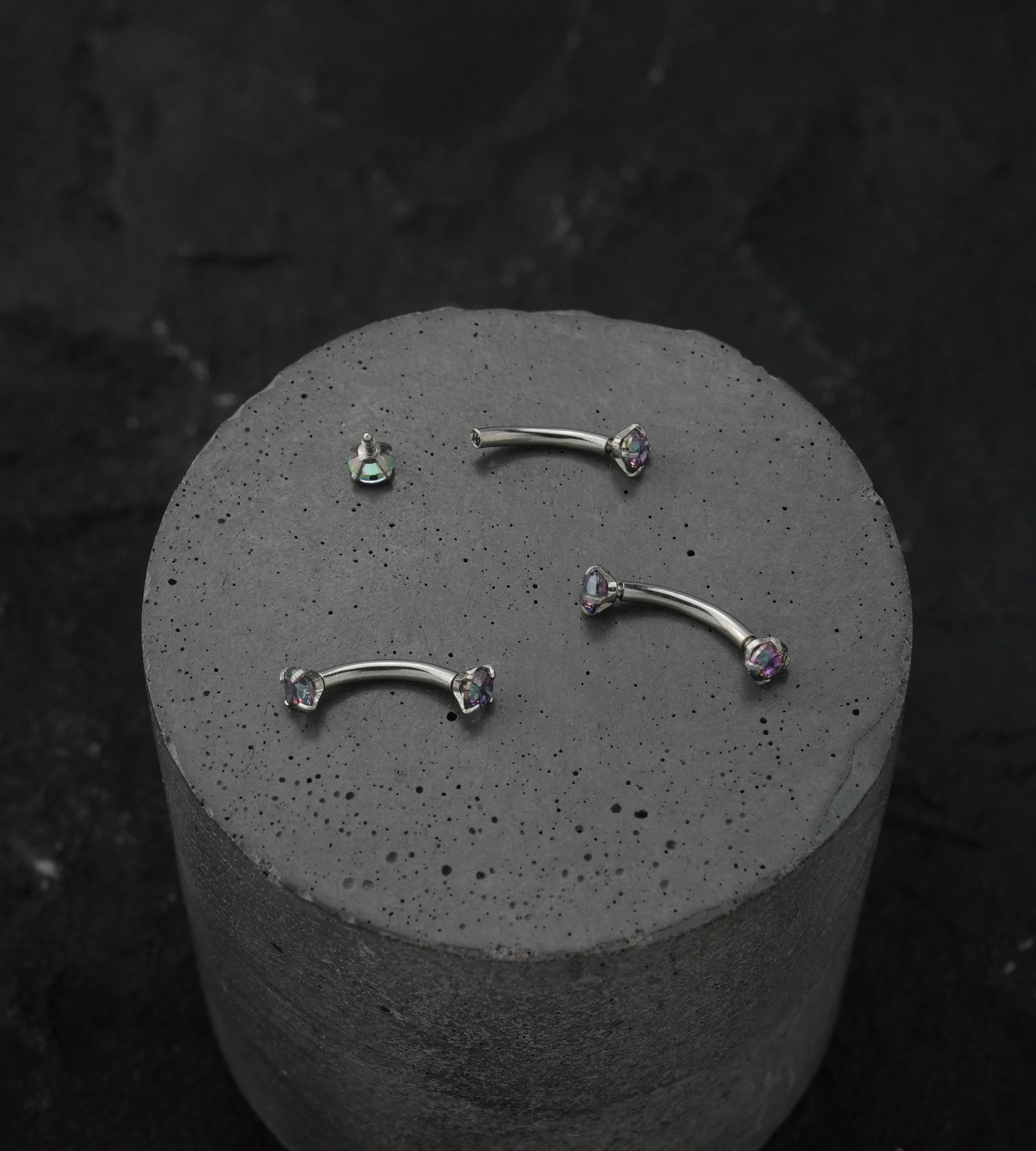 Black Aurora CZ Prong Set Stainless Steel Curved Barbell