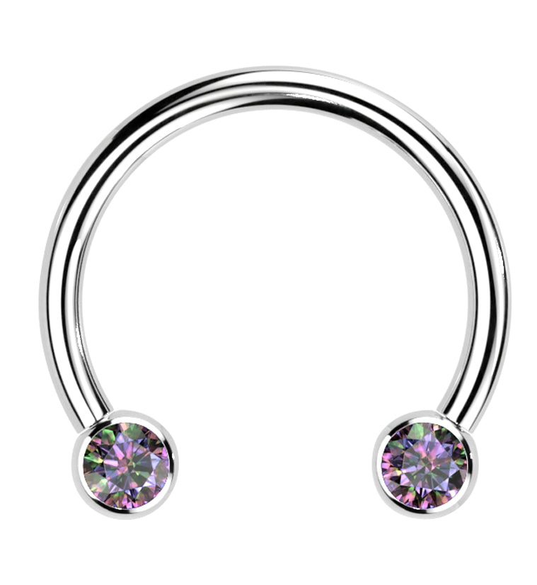 Black Aurora CZ Threadless Titanium Circular Barbell