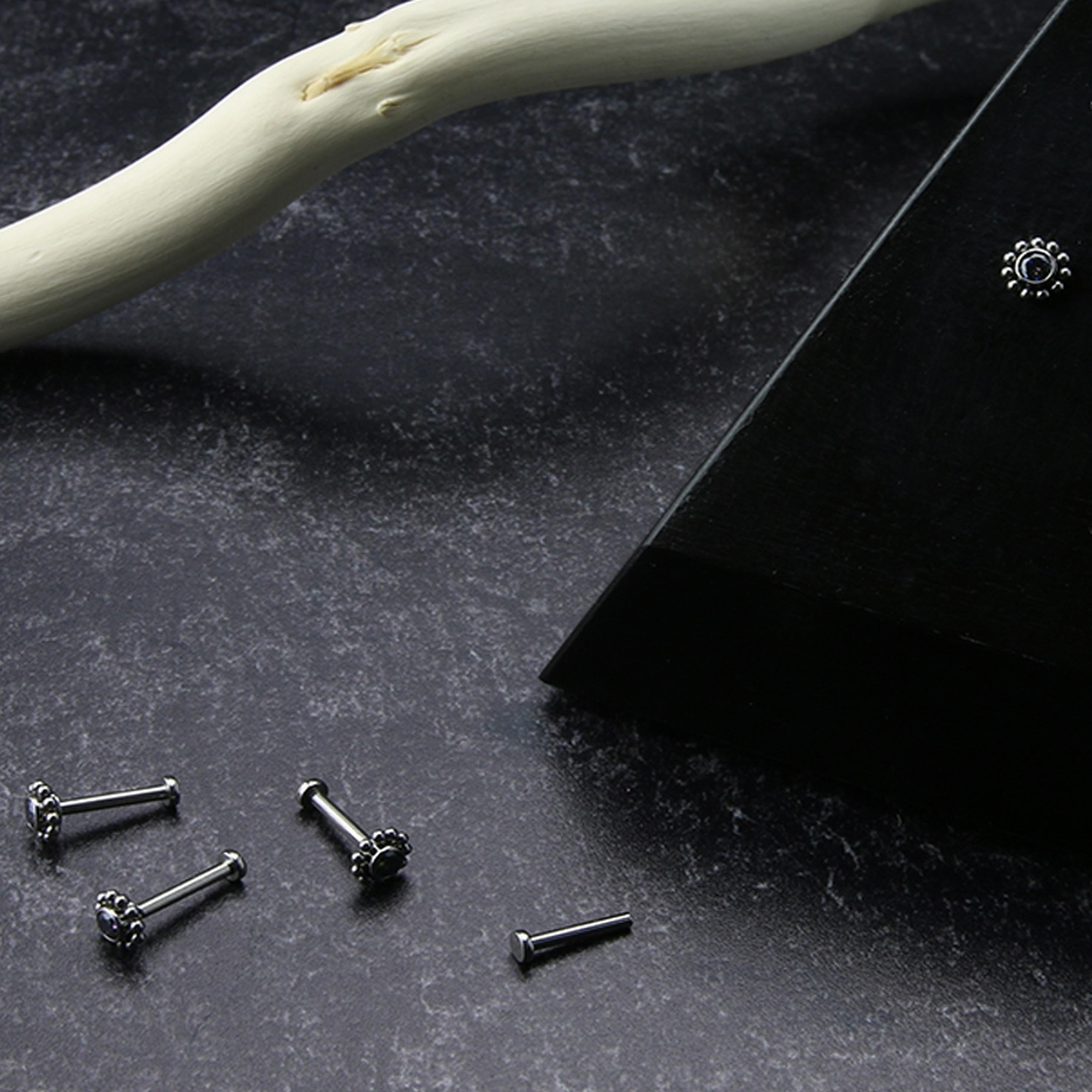 Beaded Verge Black Aurora CZ Titanium Threadless Labret