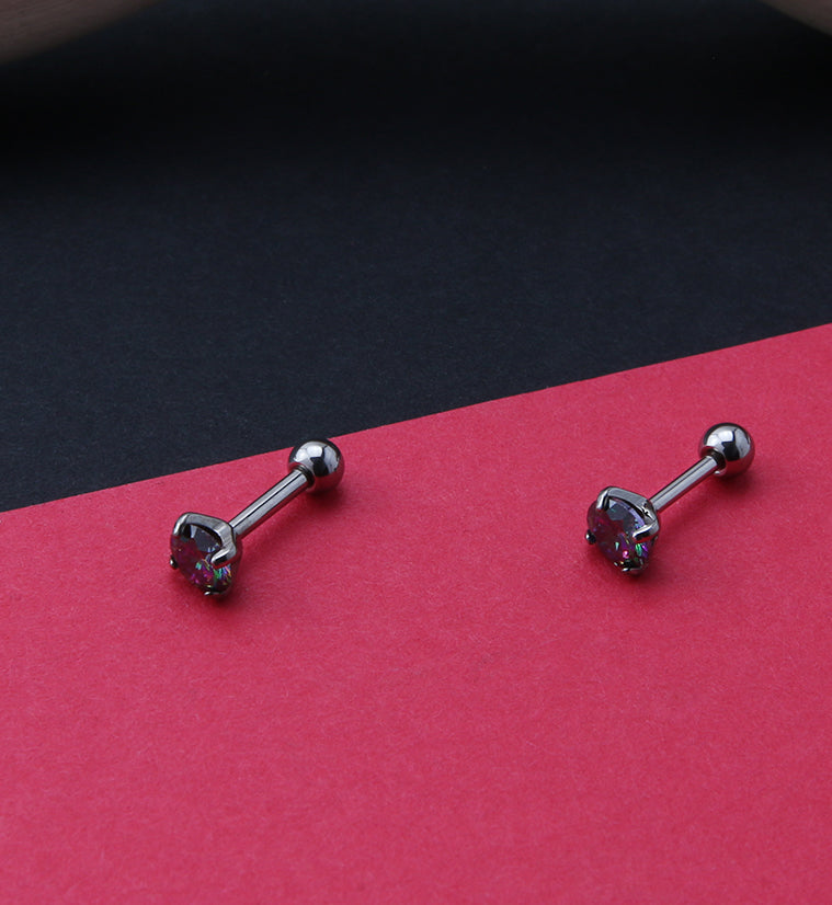 Black Aurora CZ Titanium Cartilage Barbell
