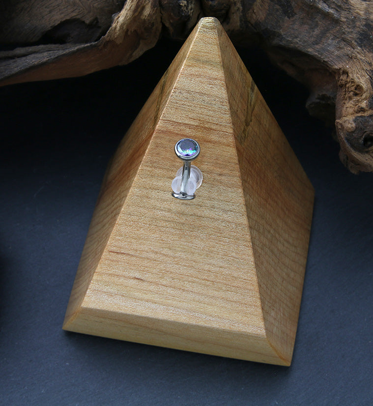 Black Aurora CZ Titanium Threadless Floating Belly Button Ring (Convex Disk)