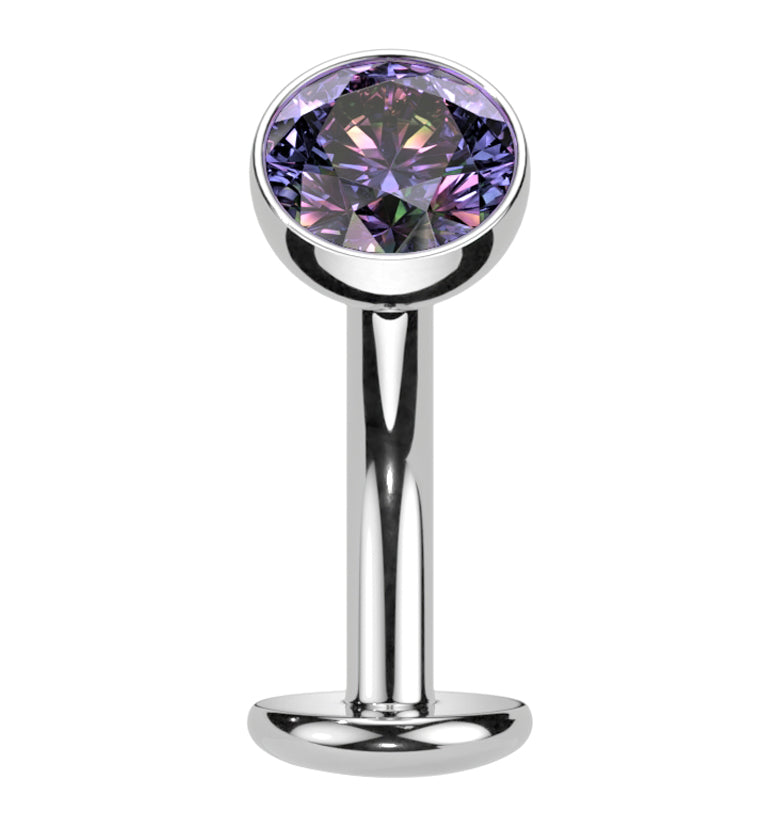 Black Aurora CZ Titanium Threadless Floating Belly Button Ring (Convex Disk)