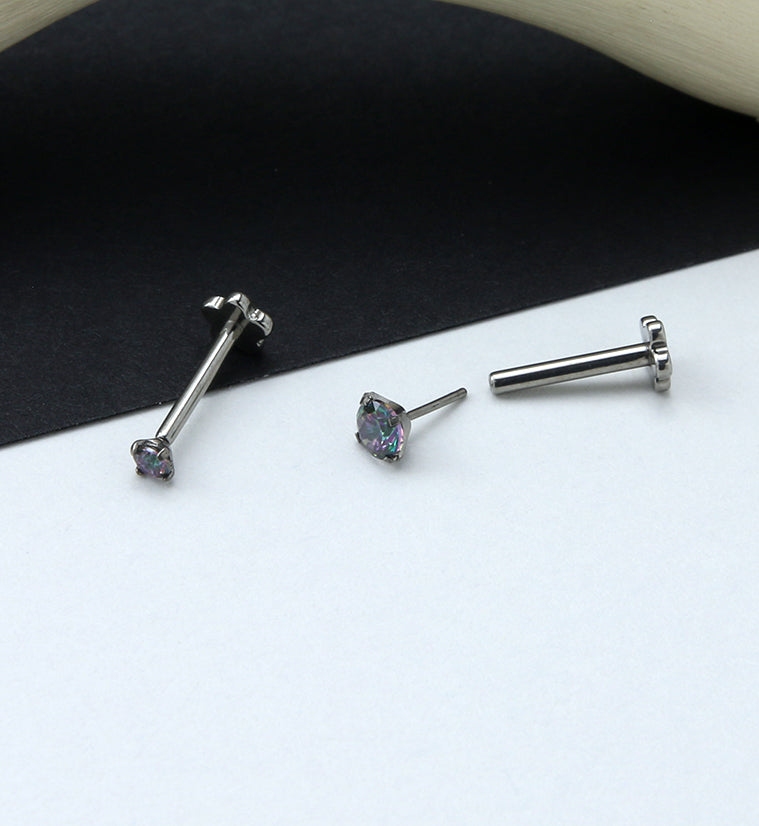 Black Aurora CZ Titanium Threadless Labret