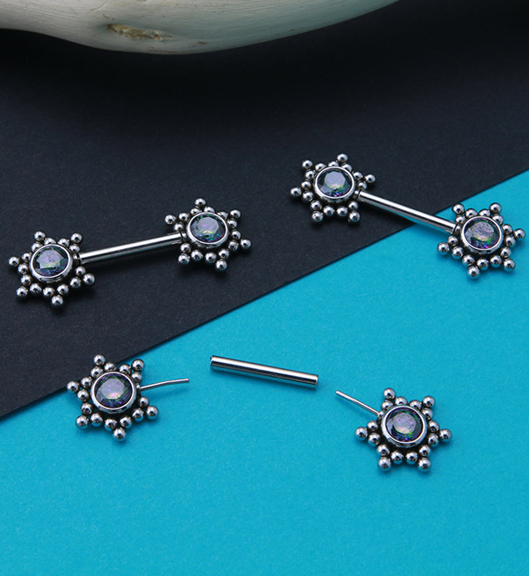 14G Black Aurora Hexad Threadless Nipple Ring Barbells