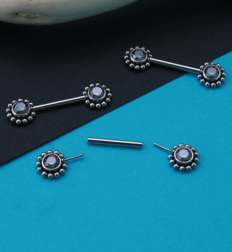 14G Black Aurora Gem Verge Threadless Nipple Ring Barbells