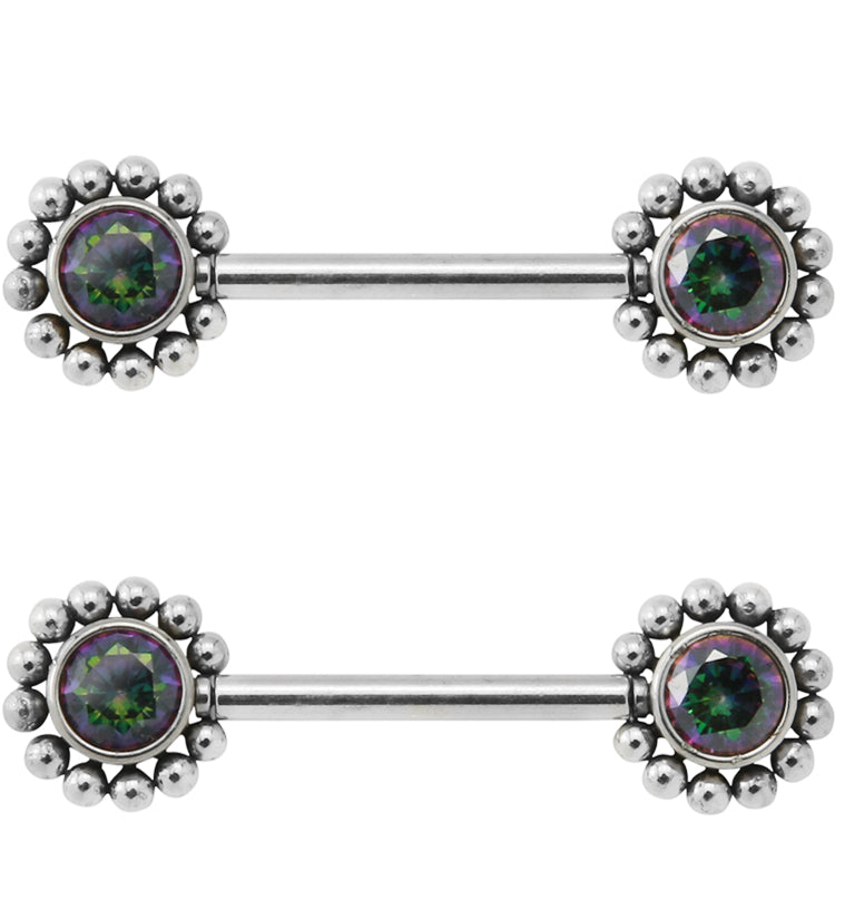 14G Black Aurora Gem Verge Threadless Nipple Ring Barbells