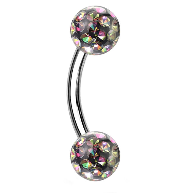 Black Aurora Double Glitterball Stainless Steel Curved Barbell