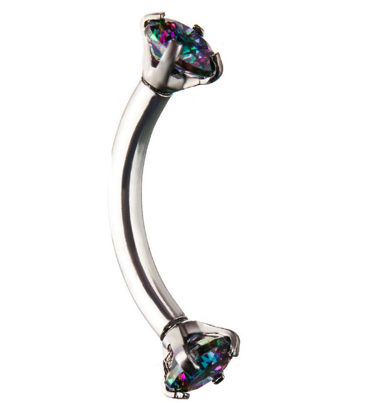 Black Aurora CZ Prong Set Stainless Steel Curved Barbell