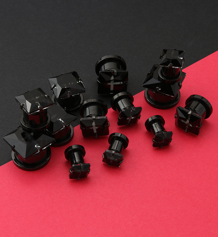 Black PVD Black CZ Gem Diamond Stud Plugs