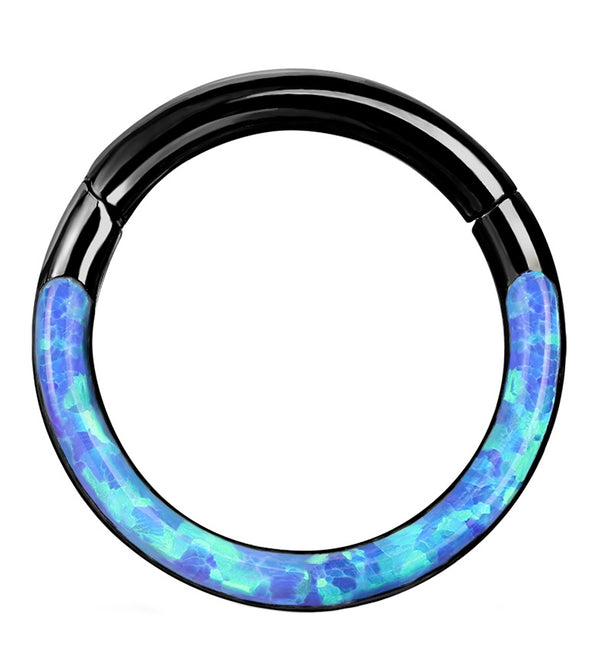Black PVD Blue Opalite Frontal Hinged Segment Ring