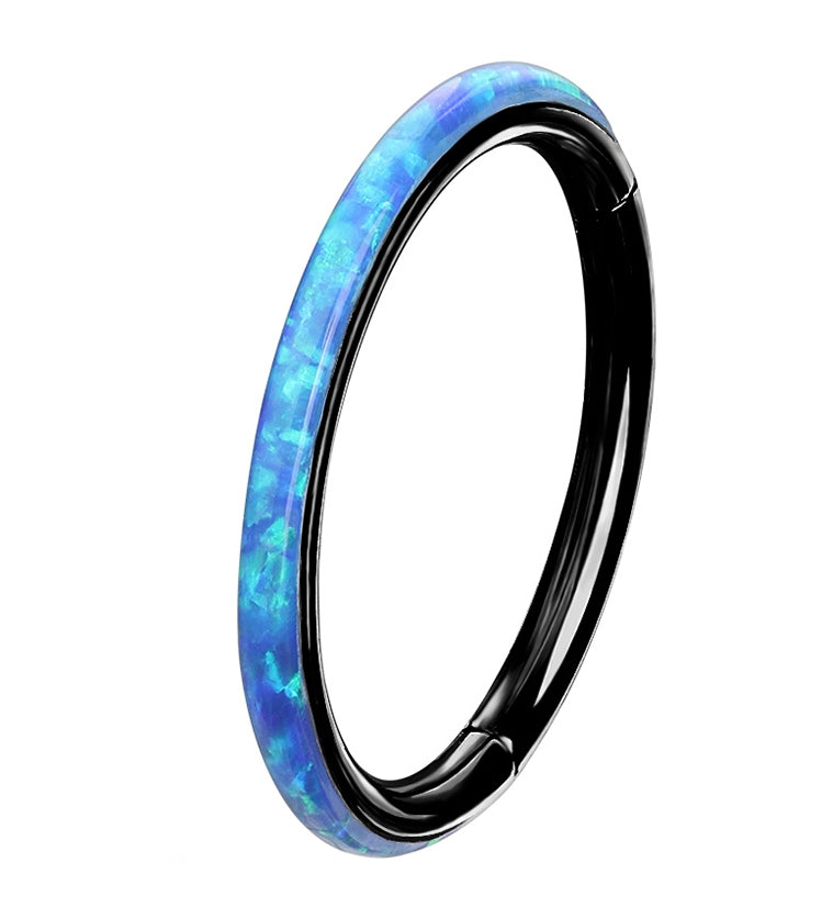 Black PVD Blue Opalite Orbed Hinged Segment Ring
