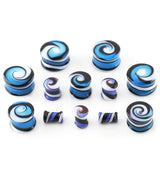 Blue Spiral Design Glass Plugs