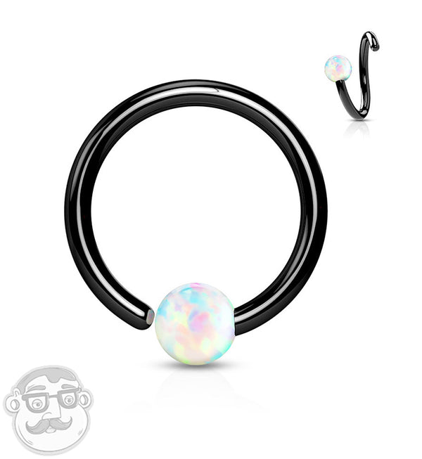 Black PVD Opalite Fixed Captive Ring
