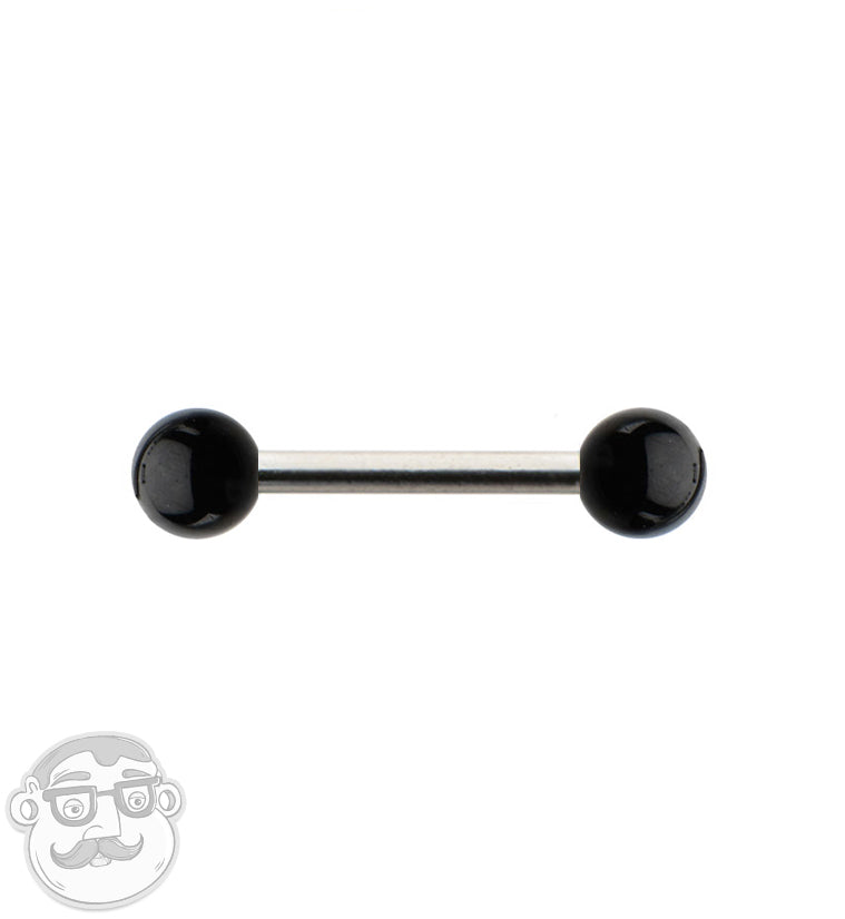 18G Stainless Steel Barbell with Black Ceramic Balls