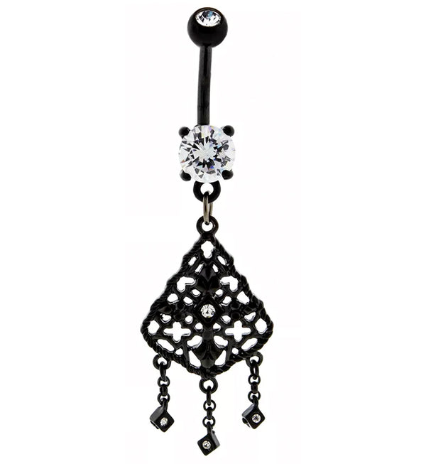 Black PVD Chandelier CZ Dangle Stainless Steel Belly Button Ring