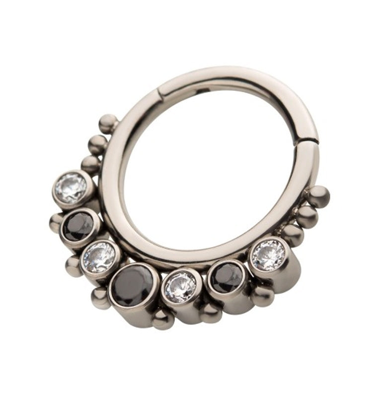 Black & Clear CZ Cluster Titanium Hinged Segment Ring