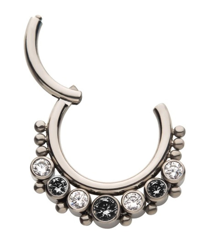 Black & Clear CZ Cluster Titanium Hinged Segment Ring