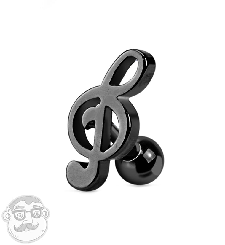 Black PVD Music Note Tragus / Cartilage Barbell