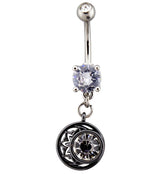 Black Crescent Moon Clear CZ Dangle Belly Button Ring