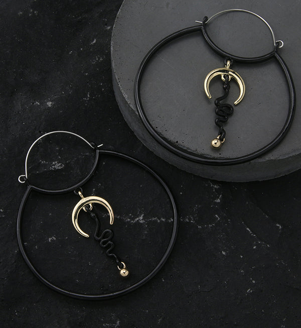Black PVD Crescent Snake Stainless Steel Plug Hoops