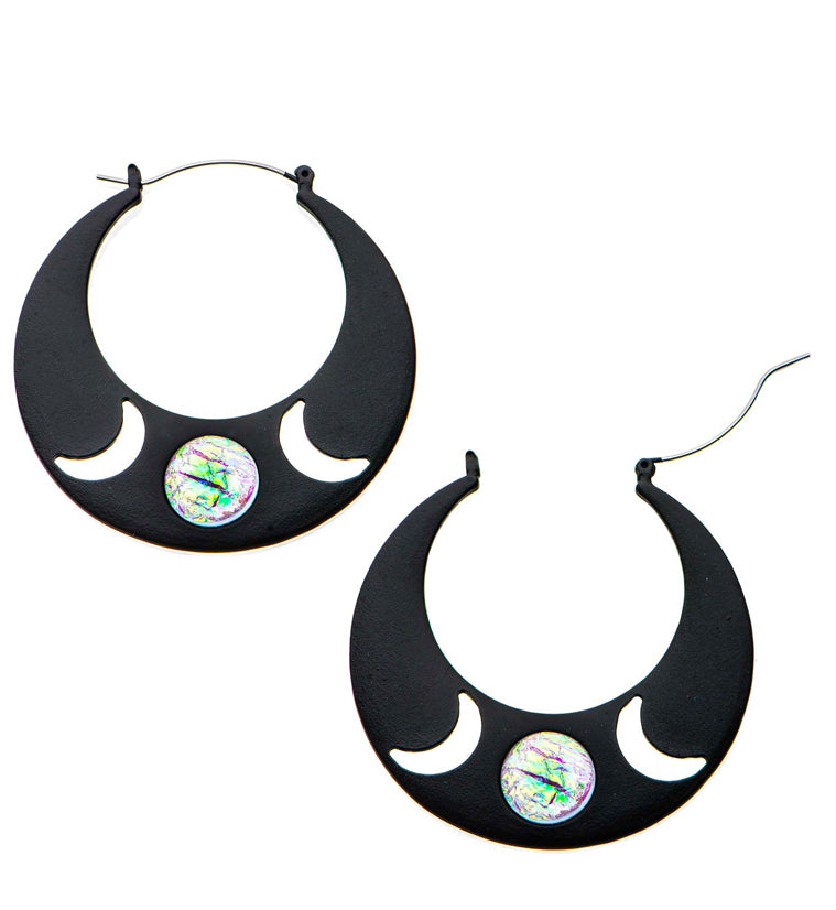 Black Crescent Moon Opal Plug Hoops