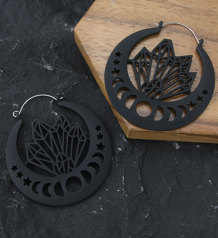 Black Crystal Stellar Stainless Steel Plug Hoops