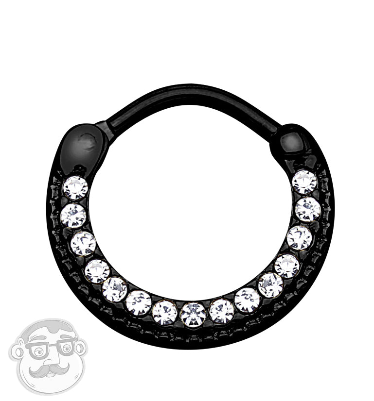 16G PVD Black Curve Top CZ Edge Stainless Steel Septum Clicker